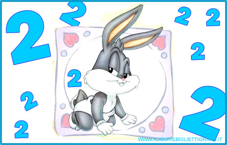 Biglietto di buon compleanno per bambini di 2 anni con Bugs Bunny con il pannolone